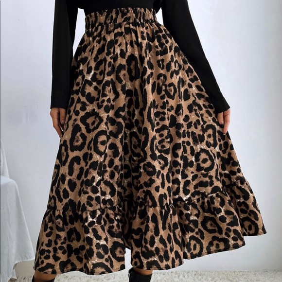 Boho Leopard Animal Print Ruffle Midi Skirt - Picture 5 of 7